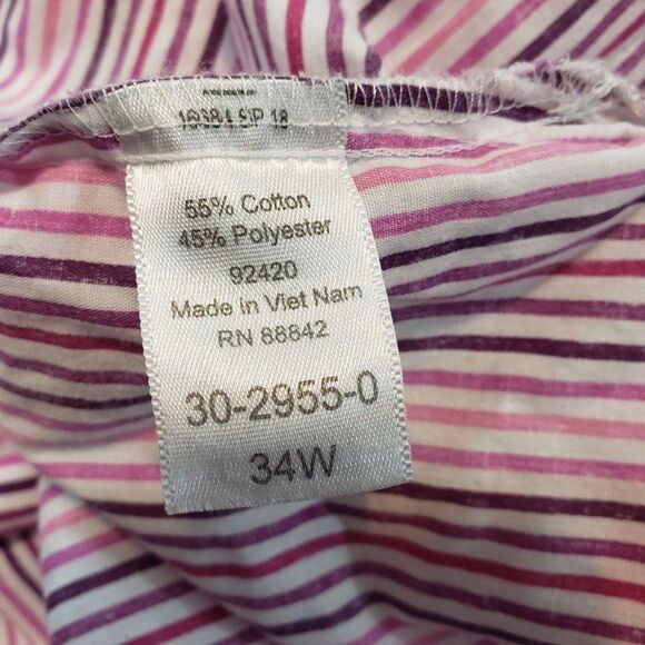 Roaman's Shirt Plus Size 34W Long Sleeve Button Down Striped Stripes Pink Purple - Picture 5 of 5